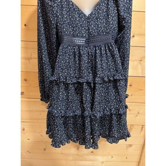 Lulu's Blue White Floral Ruffled Long Sleeve Mini Dress - Picture 7 of 8